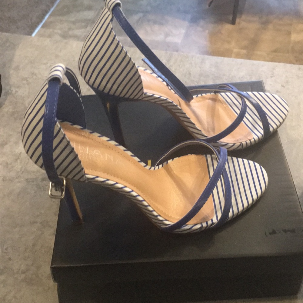 Blue and white heels
